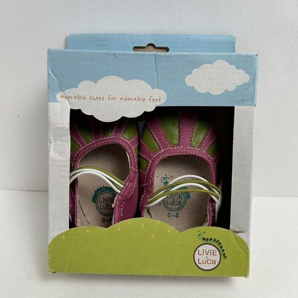 Livie and Luca Baby Dawn Fuchsia Pink And Green Shoes Size 0-6 Months - Picture 1 of 5